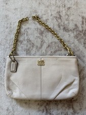 Coach Ivory Pebbled Leather Gold Chain Shoulder Strap Zip Women's Shoulder Bag
