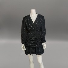 AX Paris Polka Dot Wrap Mini Dress Black Size 14 Long Sleeve Party Ruffle Hem 86