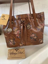 Patricia Nash Leather Drawstring Witney Bag/Tote- English Garden Map NWT