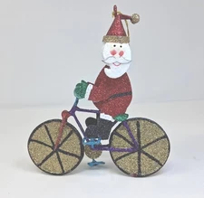 Vtg Pier 1? Whimsical Santa Metal Figure Ornament Bicycle Phillipines 5"