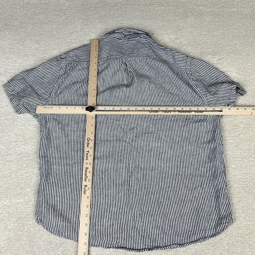 Alex Crane Hemd Herren XL Blau Weiß Leinen Kurzarm Gestreift Knopfleiste Tasche - Bild 5 von 7