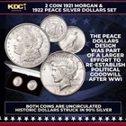 1921 Morgan & 1922 Peace Silver Dollars Set UNC 2 Coins In Box