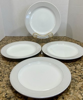 Sant  Andrea Royal Porcelain 11  Dinner Plates Set of 4   Grey Crosshatch Rim EC