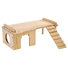 Wooden Hamster House with Ladder Wood Hamster Hideout Platform for Guinea Pig