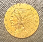 US 1914 Gold $2 1/2 Dollars Indian Head Circulated