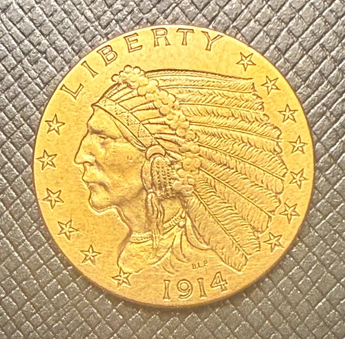 US 1914 Gold $2 1/2 Dollars Indian Head Circulated