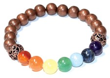 Chakra Copper Beaded Bracelet 8mm Spiritual Healing Energy Conductor Jewelry