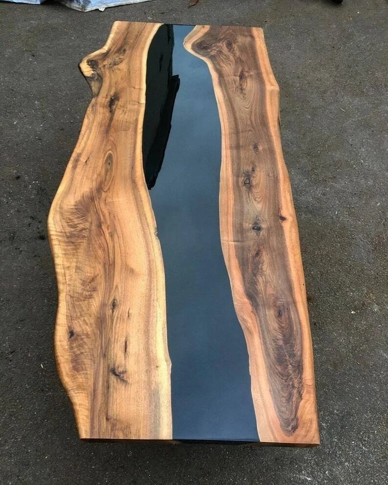 Bespoke Live Edge Wood and Black Resin Dining Table Modern River table - Image 2 of 4