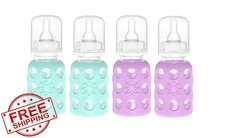 Lifefactory 4oz Glass Baby Bottles 4pk Mint Lavender Silicone Sleeve