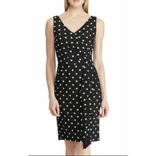 Lauren Ralph Lauren Black Polka-Dot Stretch Jersey Cascade Ruffle Dress Size 8