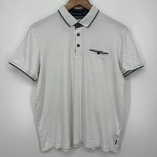 Ted Baker London Polo Shirt Men's Size 4 White Short Sleeve Pocket Cotton