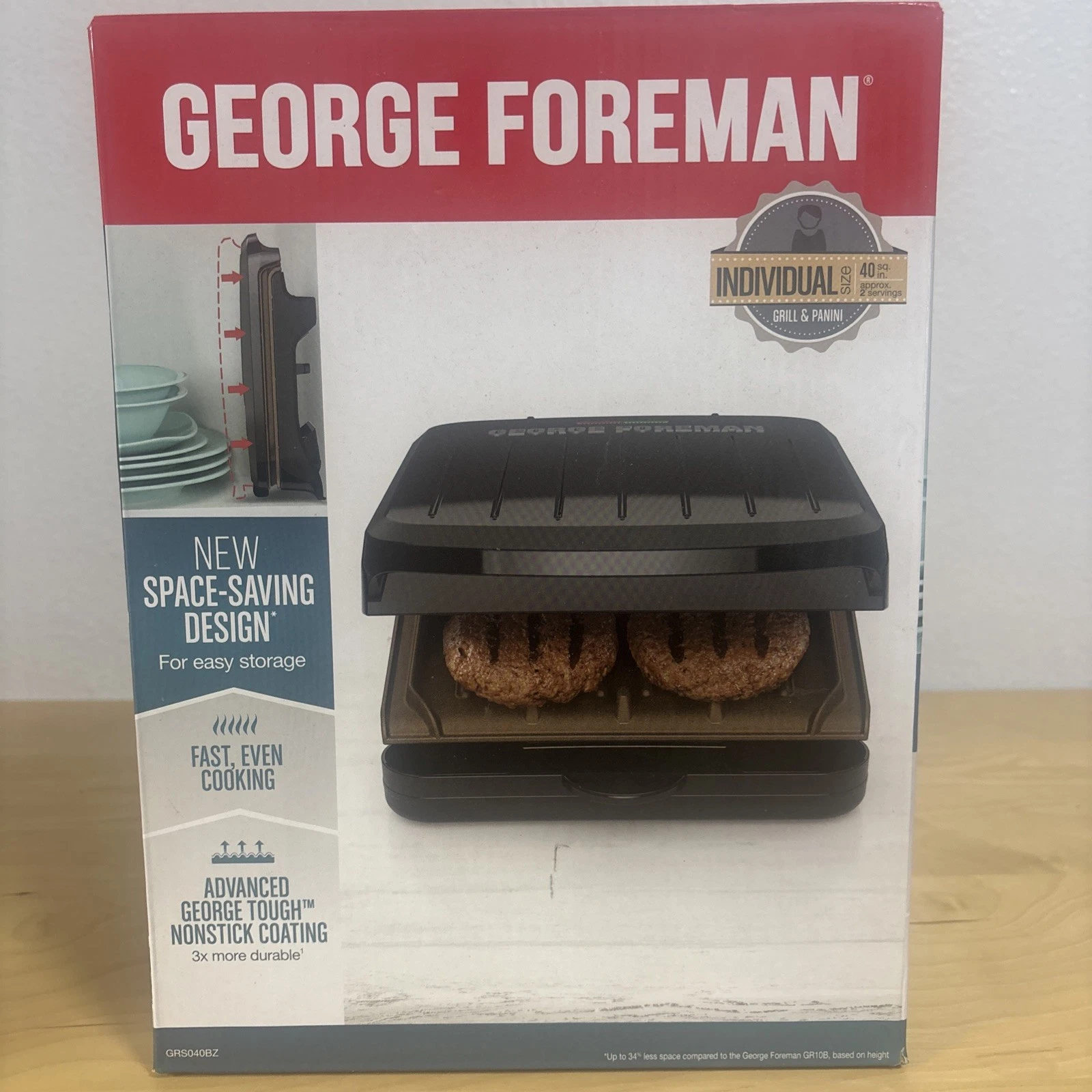 George Foreman GRS040 Electric Indoor Grill Panini Press 2-Serving Classic Plate