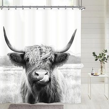 Farmouse Highland Cow Shower Curtain 60Wx72H Inch Western Wildlife Portrait