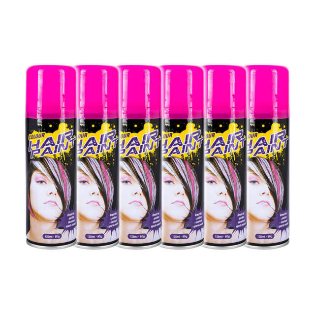 Party Central® 6PCE Hair Spray Paint Hot Pink Long Lasting Non Sticky 125ml VZ10034