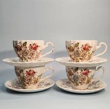 Vintage Johnson Brothers Staffordshire Bouquet Ironstone Teacup/ Saucer Set of 4