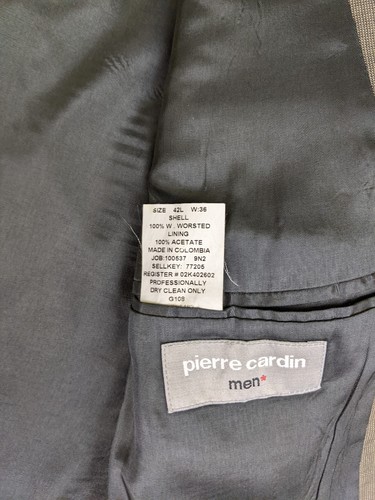 Pierre Cardin Men's Suit Size 42L Brown Woven 100% Worsted Wool Pants 36x31.5 - Picture 12 of 24