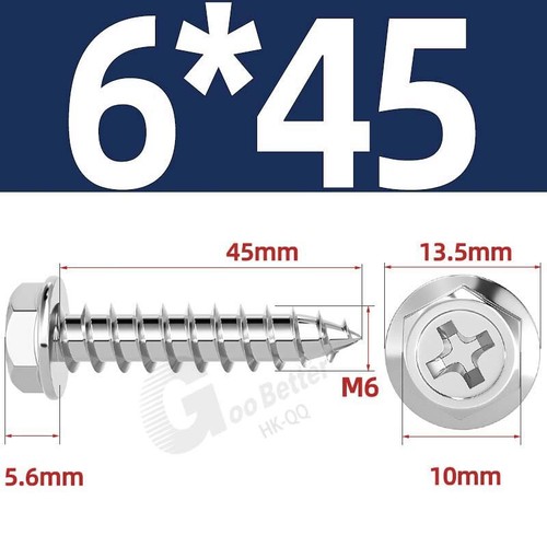 Flanged Self Tapping Screws Stainless Steel Hexagon Hex Head Tappers M3 M4 - M10 - Picture 56 of 89