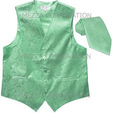 New Vesuvio Napoli Men's paisley formal Tuxedo Vest Waistcoat Necktie Aqua Green