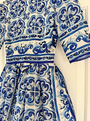 RARE $2,950 Dolce & Gabbana Blue Majolica Printed Silk Mini Dress IT40 |  eBay