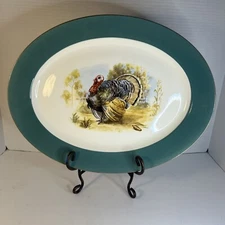 Homer Laughlin Cavalier Turkey Platter Green Border 15 3/4" x 12 1/4"  XL