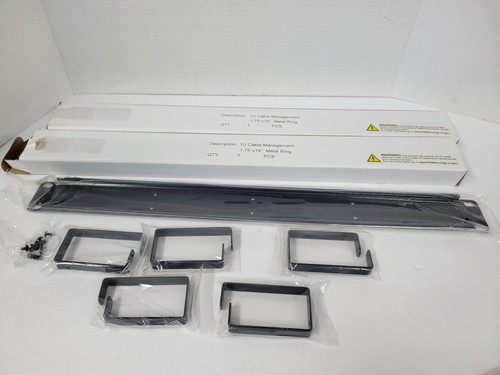 Lot of 2 -- 1U Metal Horizontal Cable Management Panel with 5 D-rings 1.75"x19" - Picture 2 of 5