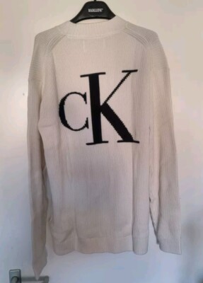 Pullover, Calvin Klein, Herren, Gr. XL, Weiß, CK-Logo, Baumwolle, Neu, NP 150 