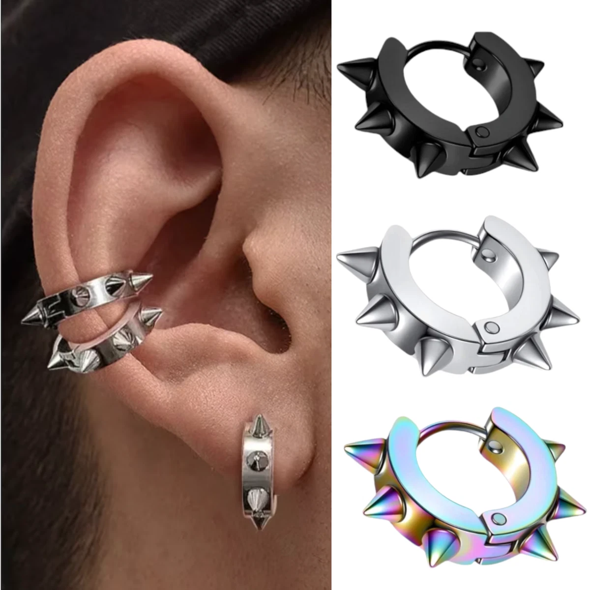 Spiked hoop earrings deals
