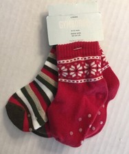 NWT Gymboree Snow Cool 6-12 Months Red Snowflake & Brown Green Tan Striped Socks
