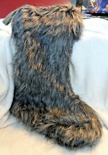 19" long Gray faux fur Christmas stocking