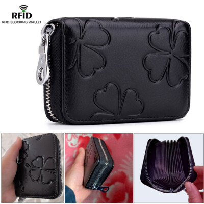 RFID Blocking Wallets ID Credit Card Holder Clutch Leather Mini Card Case Women
