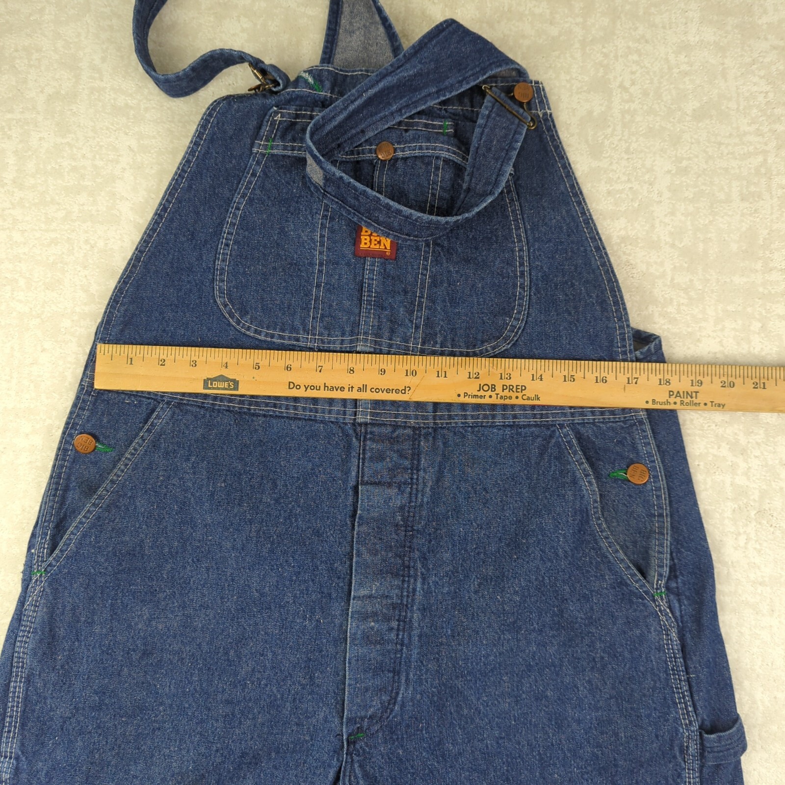 Vintage Big Ben Wrangler Bib Overalls Mens 36x30 Deni… Gem