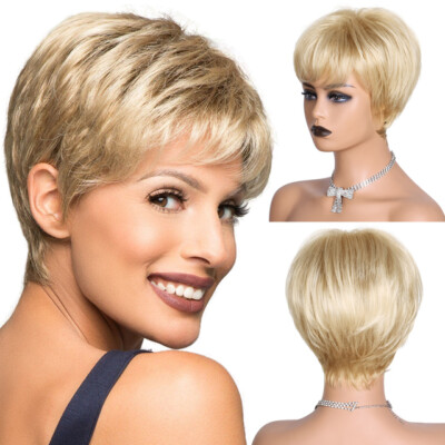 Blonde Pixie Wigs for Women Short Human Hair Wigs  