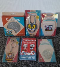 Cuphead Bundle Limited Edition Badge Coin Mystery Pin Coasters You Died! Keyring