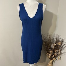 SHEIN EZwear Women Rib-knit Solid Bodycon Dress Blue Mini Lightweight V-Neck XL