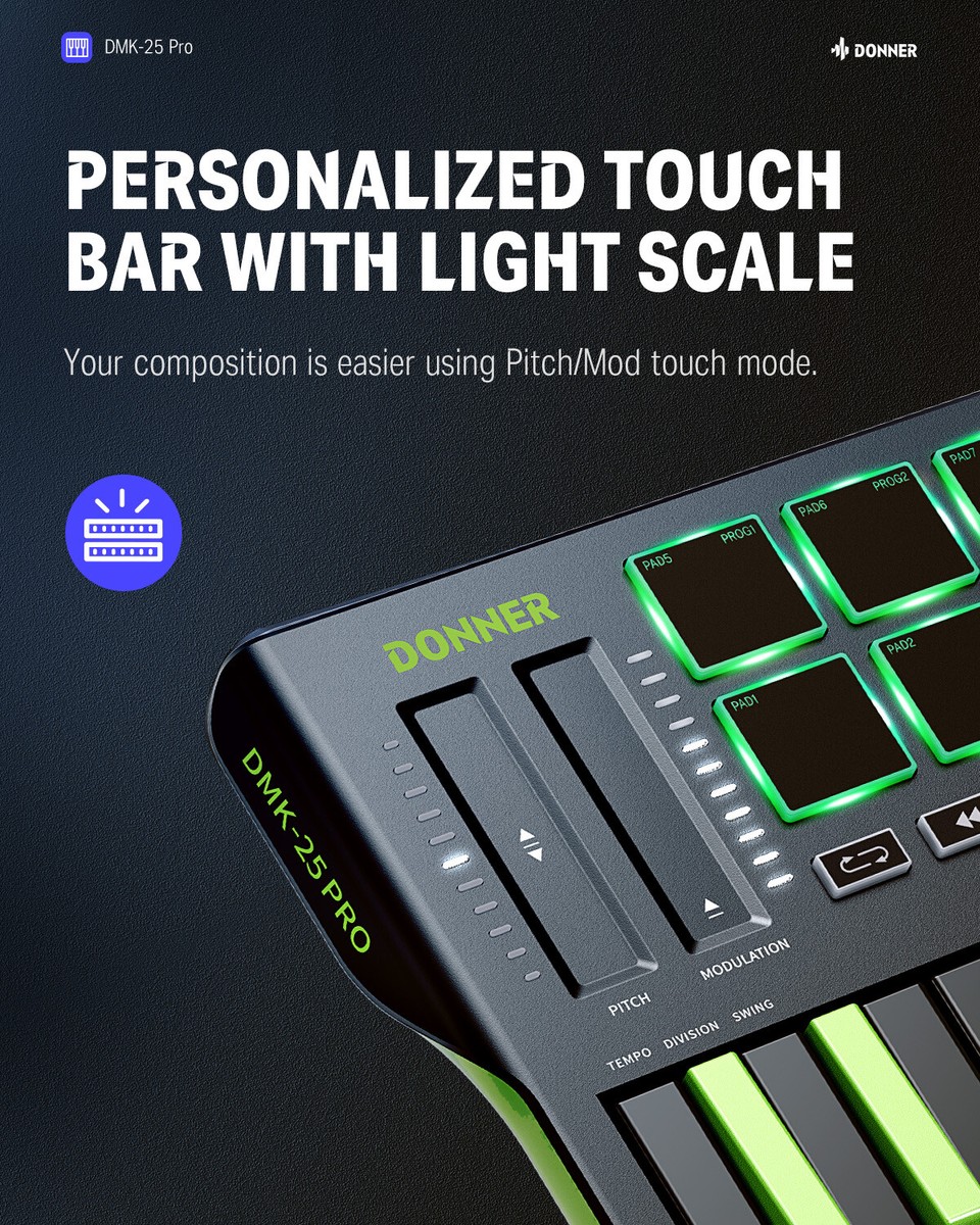 🎹 Donner USB-C MIDI Keyboard DJ Controller OLED 25 Key 8 Drum