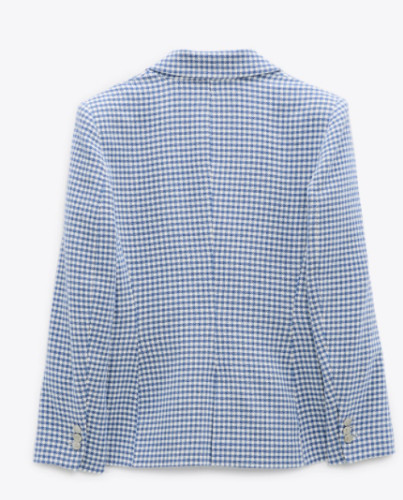 ZARA BLUE WHITE HOUNDSTOOTH GINGHAM CHECK BLAZER JACKET SIZE EXTRA SMALL XS NEW image 4