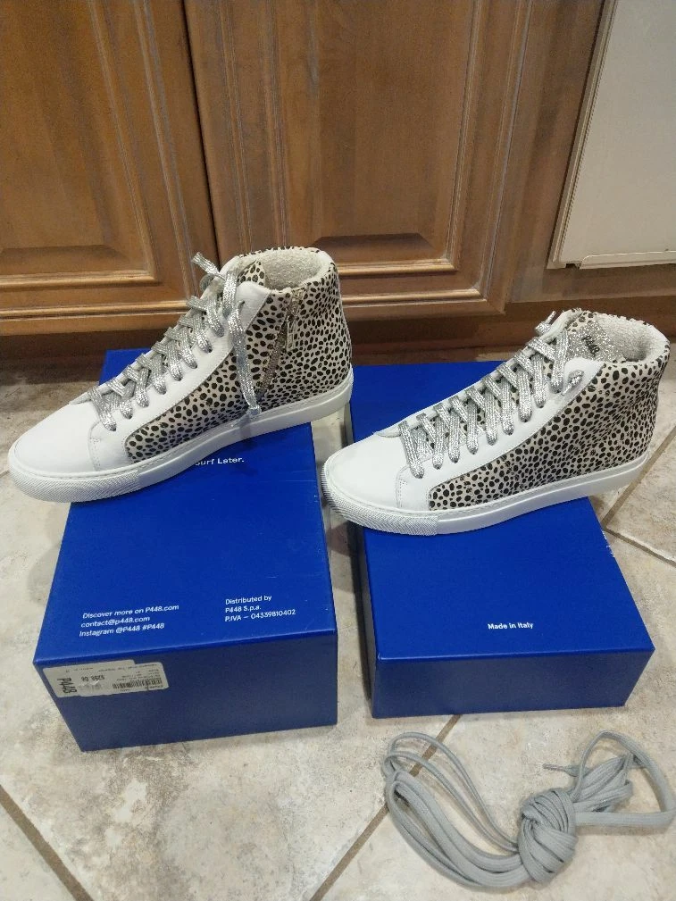 Baskets lacets pour femmes P448 EU 41 US 11 Leopard Dot haut cuir paillettes
