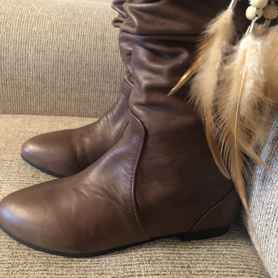 NUEVAS botas hasta la rodilla de tacón plano de cuero sintético para mujer talla 7 (38) - 5,5 (36) Foto 4 de 4