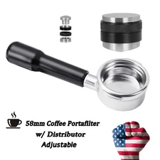 58mm Bottomless Naked Portafilter w/Espresso Distributor Tamper Adjustable Depth