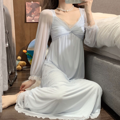 Lady Lace Trim Mesh Night Dress Princess Sleepwear Fairy Nightgown Sexy  Elegant | eBay