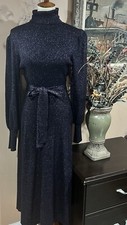 Ann Taylor Shimmer Turtleneck Long Sleeve Sweater Knit Midi Dress Size S
