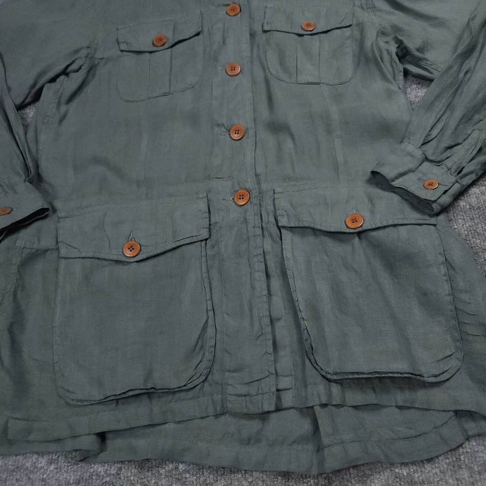 Vintage Banana Republic Jacket Womens Medium Green Linen Belted Button Up Coat - Image 4 of 4