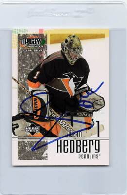 2001/02 UD Playmakers #80 Johan Hedberg Penguins Signed Auto *H873