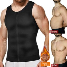 Mens Sweat Sauna Waist Trainer Zip Vest Weight Loss Top Neoprene Body Shaper TOP