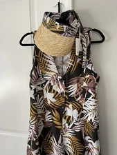 Summer Cover Up Rhythm Button Front Romper Size Small And Summer Hat Set