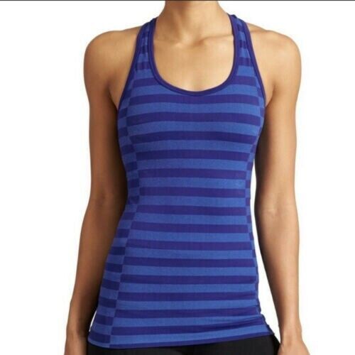 Athleta Rev Up Striped Racerback Tank Top Size S Blue Built-in Bra