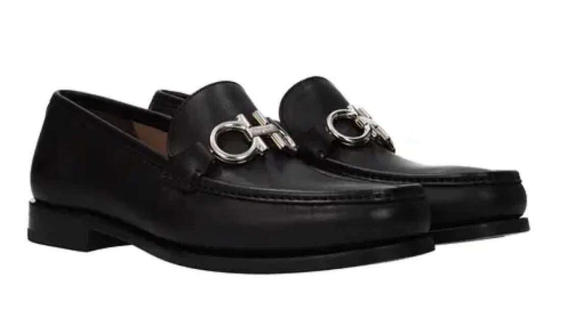 New Salvatore Ferragamo ROLO Black Leather Mens Loafers 7.5EEE 