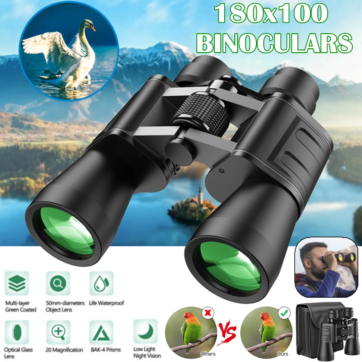 180x100 HD Military Zoom Powerful Binoculars Day/Low Night Optics Hunting andamp; Case eBay pic