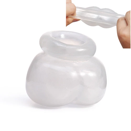 Silicone Chastity Cage Ball Bag Scrotal Restraints Testicles Stretcher for Male - Picture 33 of 35