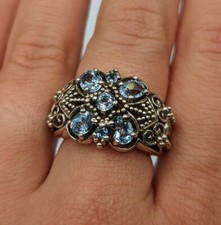 Sterling Silver 925 Blue Topaz Detailed Design Ring Size 6